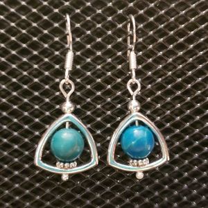 3/$20 Teal turquoise-look silver triangle earrings